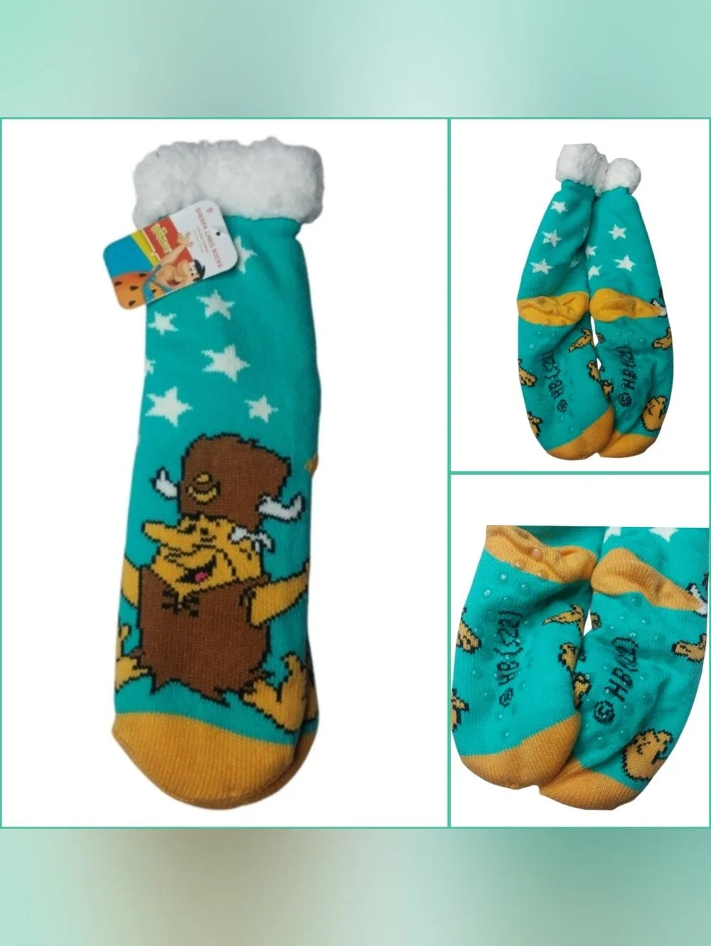 🎁 FREE with purchase- Flintstone Sherpa lined gripper bottom slipper socks